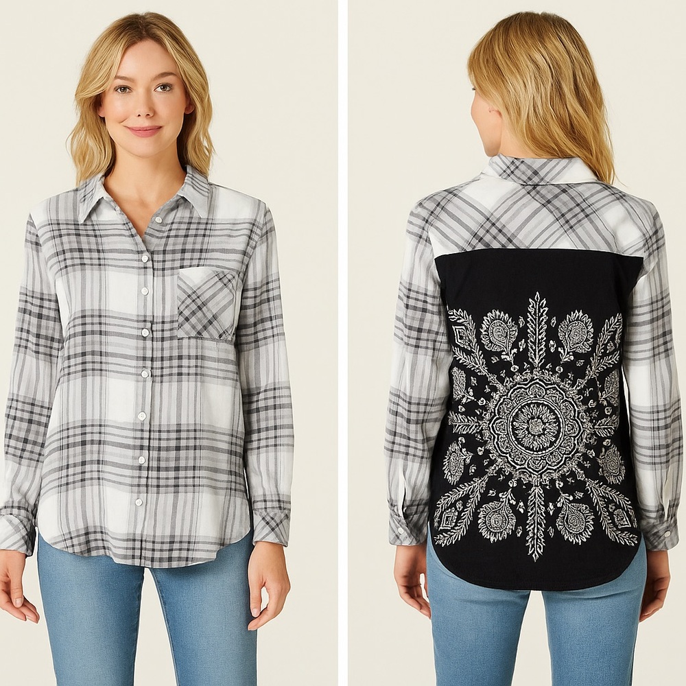 Tolani Emma Blouse – Bandana Back Western Shirt (NWT) Viscose Cotton Corduroy